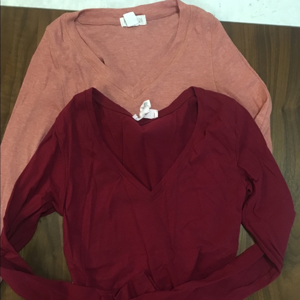 Pink and red long sleeve v neck